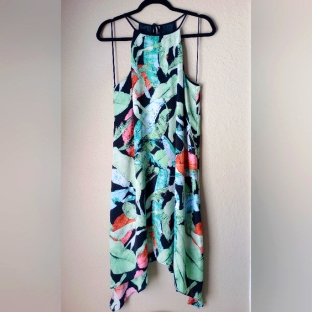 LC Lauren Conrad Women's Black, Green And Pink Dress Size L